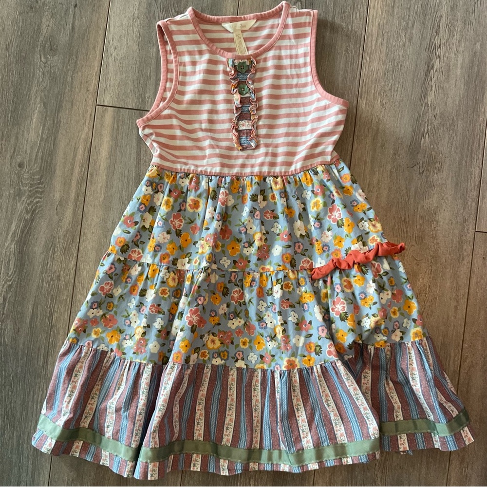 Matilda Jane Pink Striped and Floral Dress, Girls Size 8